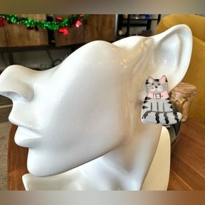 Clay Grey Cat Artisan Earrings